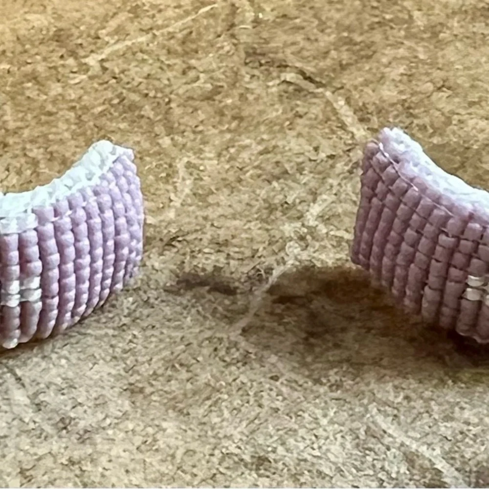 Native American Beaded Wide Hoop Earrings Post Back Purple White Burgundy Black